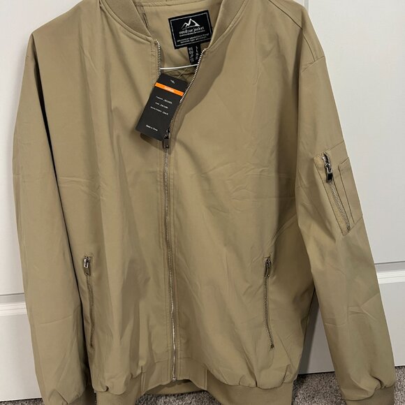 Outdoor Mens Light Brown Bomber Windbreaker Jacket Full Zip Size L - Picture 6 of 6